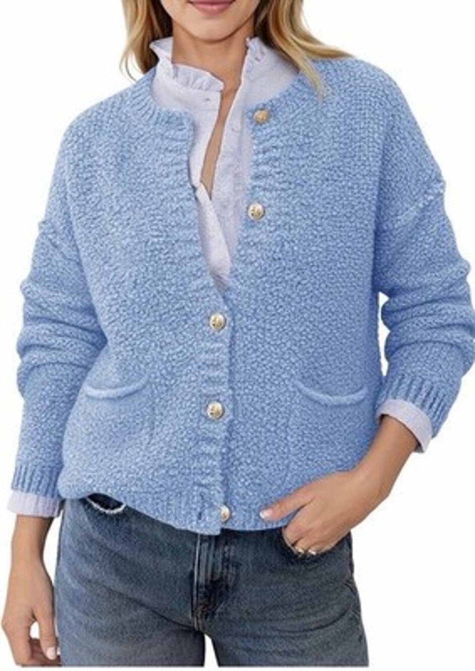 Saodimallsu Soft Knit W/ Pockets Cardigan Blue Women’s L